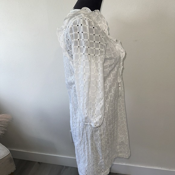 Anthropologie Thames White Eyelit Cotton Mini Dress‎ Long Sleeve Size 2 - Picture 9 of 11